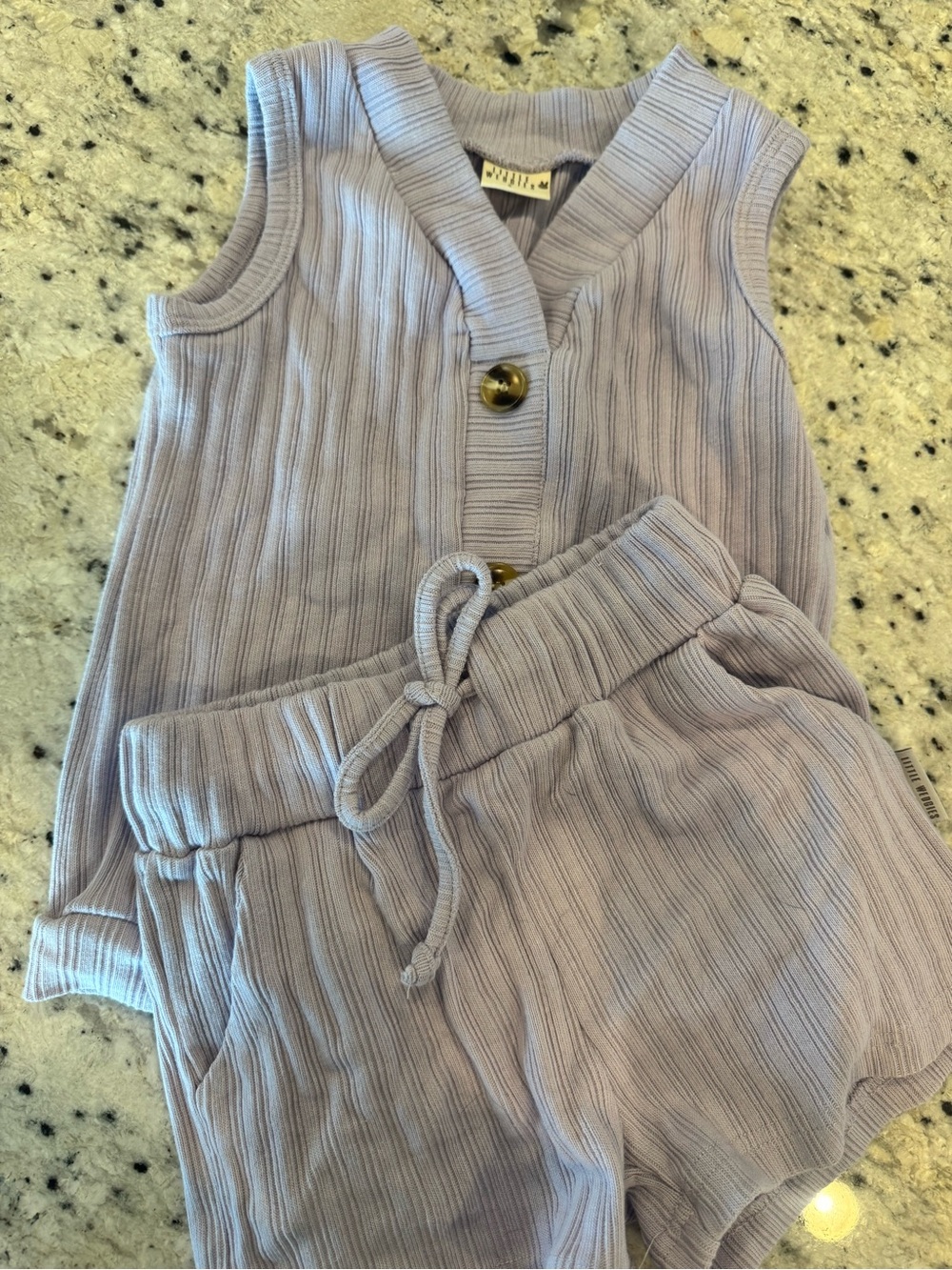 Kids Ribbed Lavender Drawstring Shorts - Little Wedgies